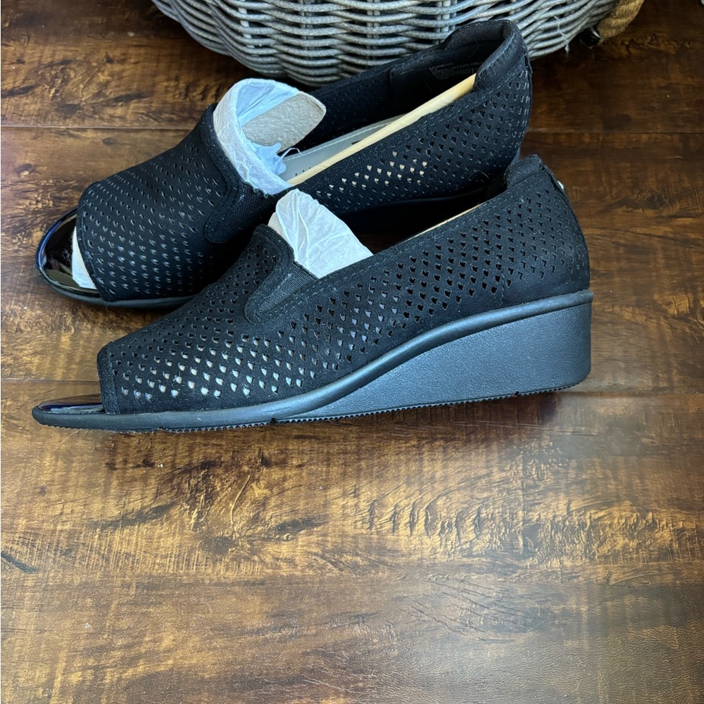 Anne Klein Black Peep-Toe Flats - Picture 2 of 5